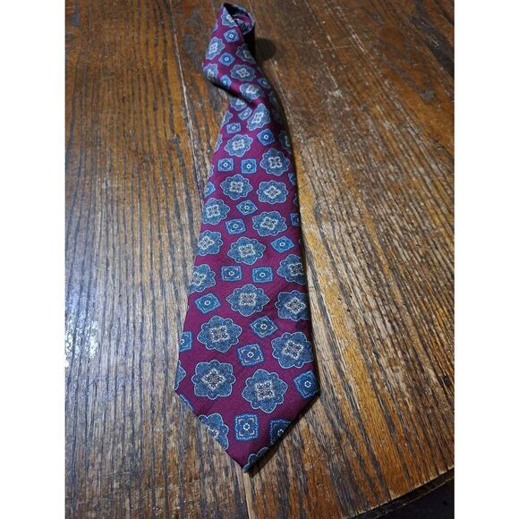 Spencer & Lowe Paisley Burgandy Blue Cream Brown Green Silk Mens Neck Tie USA - Picture 1 of 3